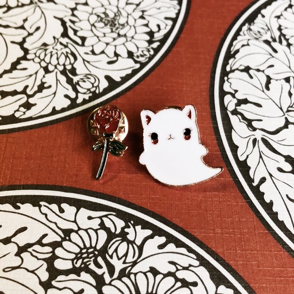 Jewelry - Boo Kitty & Rose Enamel Pin Set